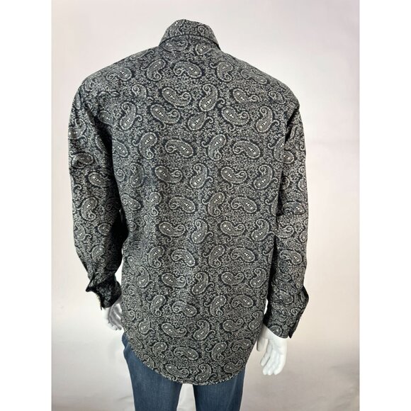 Cowboy Hardware Mens Paisley Long Sleeve Button-Up Shirt M Black White 100% Cott - Picture 12 of 16